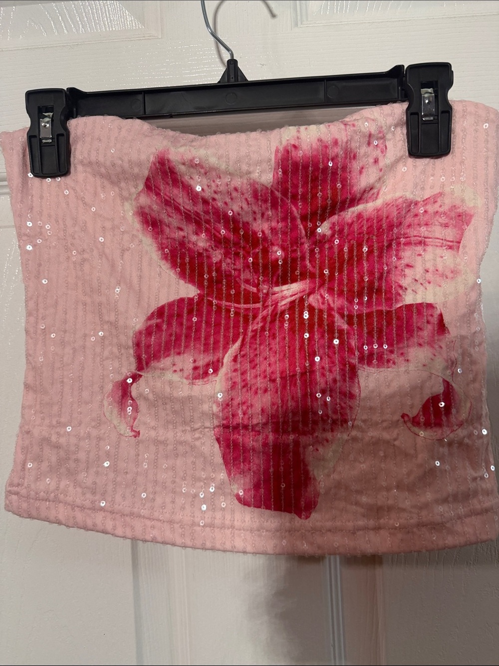 Forever 21 Pink Sequin Floral Crop Tube Top